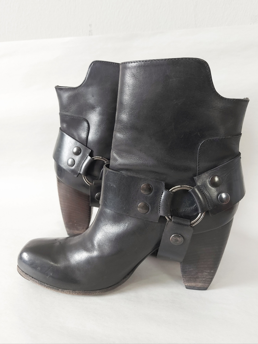 Elisanero Women Ring Harness Studs Stacked Block Heel Biker Ankle Boots Size 36 - Picture 5 of 13